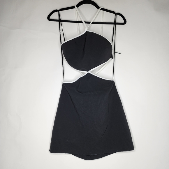 ZARA Halter Cutout Dress White Piping - Size X-Small - NEW - Picture 3 of 8